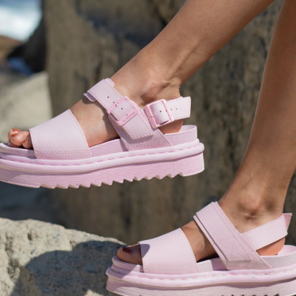 Dr. Martens Lilac Platform Sandals with Double Buckle Straps